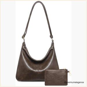 Large Vegan Leather Hobo Bag with Mini Purse, Adjustable Crossbody Strap